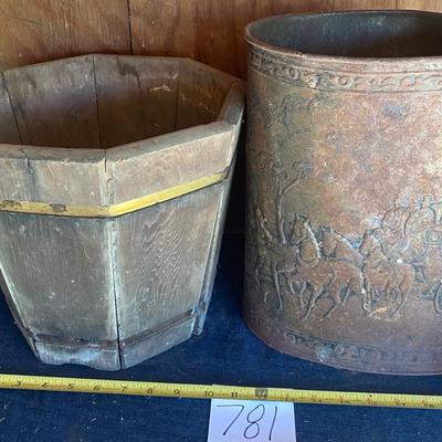 Vintage Planter and Weibad Trash Can