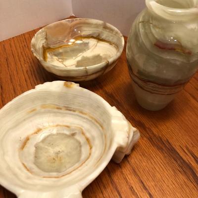 3 Piece Stone Vase, Bowl & Ashtray -Lot 295