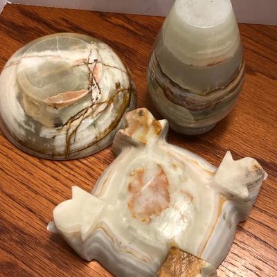 3 Piece Stone Vase, Bowl & Ashtray -Lot 295
