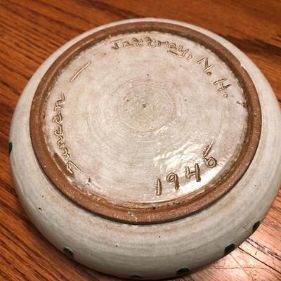 Vintage 1945 Pottery Signed Duncan; Green Glaze Drip -Lot 406