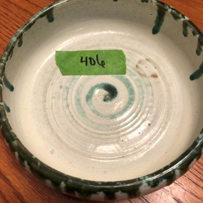Vintage 1945 Pottery Signed Duncan; Green Glaze Drip -Lot 406