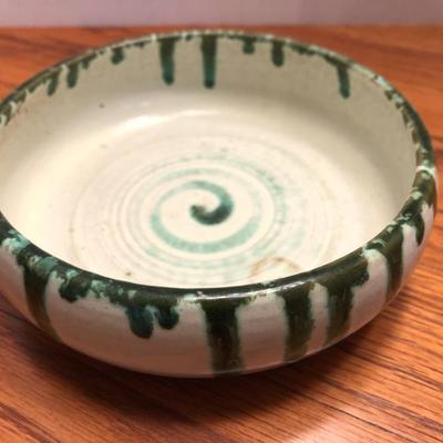 Vintage 1945 Pottery Signed Duncan; Green Glaze Drip -Lot 406