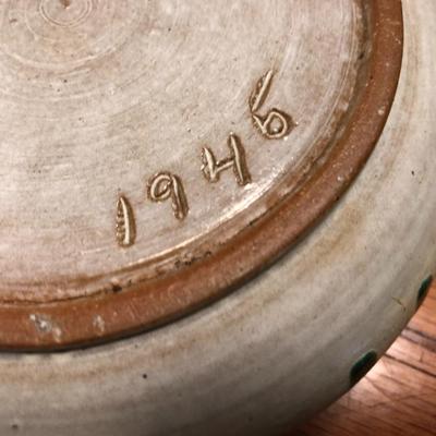 Vintage 1945 Pottery Signed Duncan; Green Glaze Drip -Lot 406