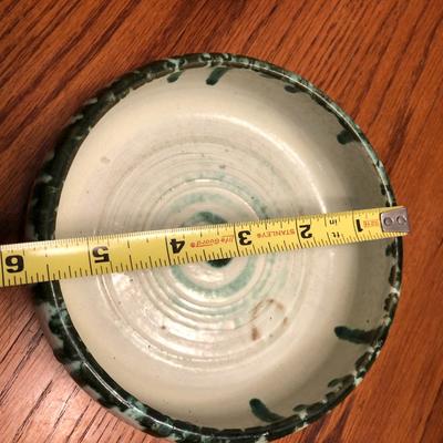Vintage 1945 Pottery Signed Duncan; Green Glaze Drip -Lot 406
