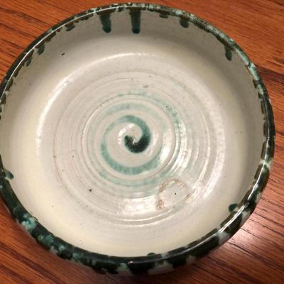 Vintage 1945 Pottery Signed Duncan; Green Glaze Drip -Lot 406