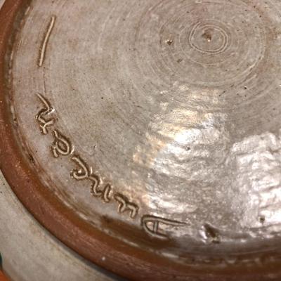 Vintage 1945 Pottery Signed Duncan; Green Glaze Drip -Lot 406