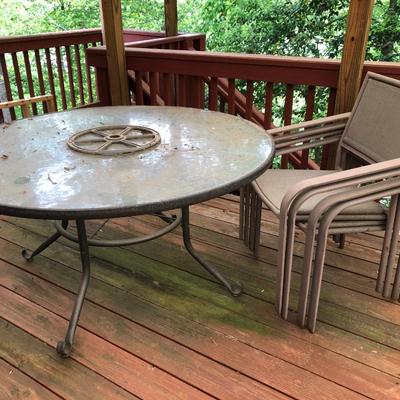 Round Patio Table & 4 Stackable Chairs -Lot 410