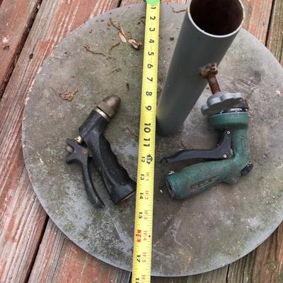 Heavy Metal Umbrella Stand and Two Hose Nozzles Untested -Lot 411