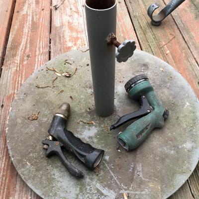 Heavy Metal Umbrella Stand and Two Hose Nozzles Untested -Lot 411