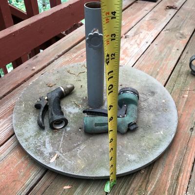 Heavy Metal Umbrella Stand and Two Hose Nozzles Untested -Lot 411