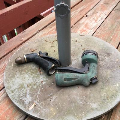Heavy Metal Umbrella Stand and Two Hose Nozzles Untested -Lot 411