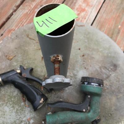 Heavy Metal Umbrella Stand and Two Hose Nozzles Untested -Lot 411