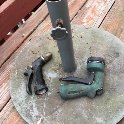 Heavy Metal Umbrella Stand and Two Hose Nozzles Untested -Lot 411