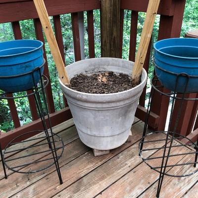 Three Plant Pots & Two Plant Stands -Lot 412