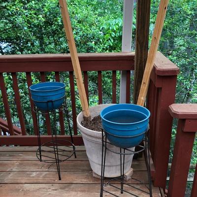 Three Plant Pots & Two Plant Stands -Lot 412