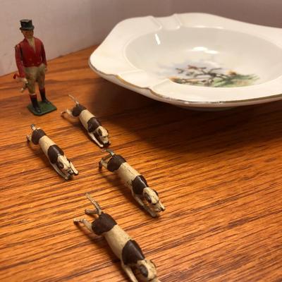 Antique Miniature Metal Figurines (England) + VTG H&G Ashtray (Germany) - Hunting  -Lot 415