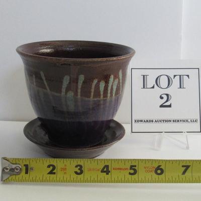 Nice Hand Made Pottery Planter and Liner