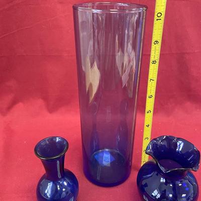 Trio of cobalt vases