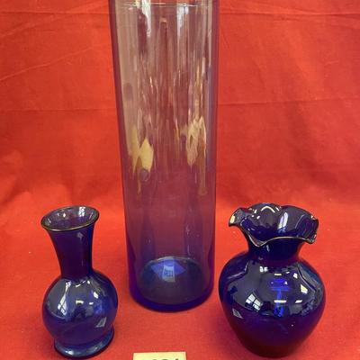 Trio of cobalt vases
