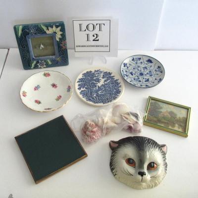 Misc Small Dishes and Picture Frames, Cat Wall Pocket, Read Description