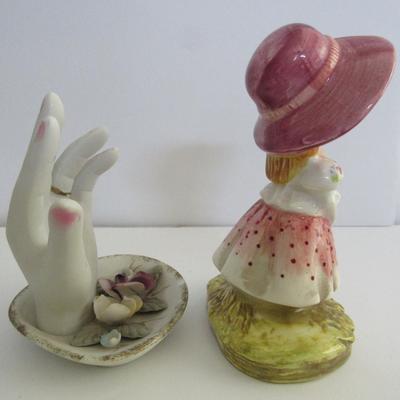 Older Hand Shaped Ring Holder and Girl Figurine