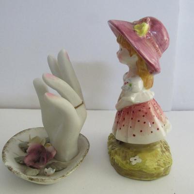 Older Hand Shaped Ring Holder and Girl Figurine