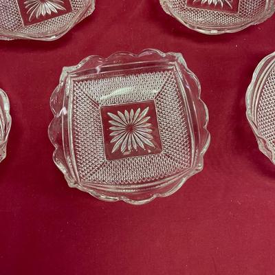 Set of 5 depression era 5 1/2â€square point dish/pressed glass