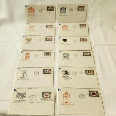 12 - FIRST DAY STAMPS - 1943 THE UNITED THE OVER RUN COUNTRIES OF EUROPE
