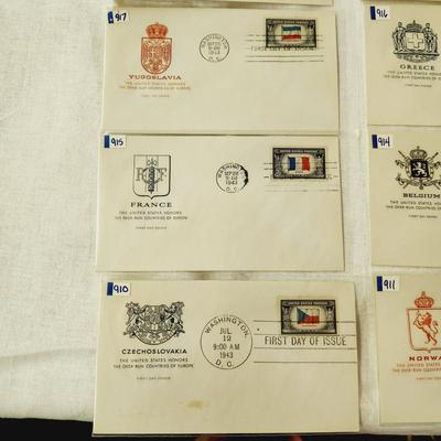 12 - FIRST DAY STAMPS - 1943 THE UNITED THE OVER RUN COUNTRIES OF EUROPE