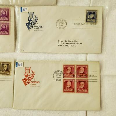 5 - FIRST DAY STAMPS - 1940 FAMOUS POETS