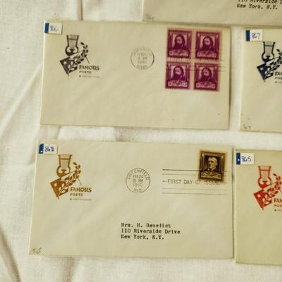 5 - FIRST DAY STAMPS - 1940 FAMOUS POETS