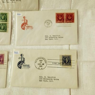 5 - FIRST DAY STAMPS - 1940 FAMOUS COMPOSERS