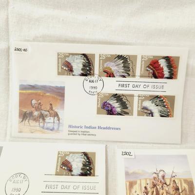 6 - FIRST DAY STAMPS - 1990 HISTORIC INDIAN HEAD DRESS