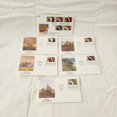 6 - FIRST DAY STAMPS - 1990 HISTORIC INDIAN HEAD DRESS