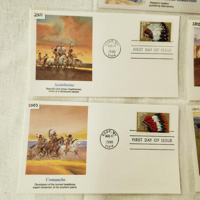 6 - FIRST DAY STAMPS - 1990 HISTORIC INDIAN HEAD DRESS