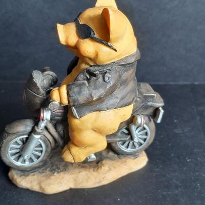 Harley Davidson Baby Booties 0-3 months and a Harley pig on Motorcycle figure