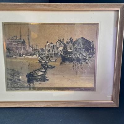 Lionel Barrymore Signed artwork Purdy's Basin & "San Pedro" Gold Foil Etching artwork