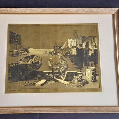 Lionel Barrymore Signed artwork Purdy's Basin & "San Pedro" Gold Foil Etching artwork