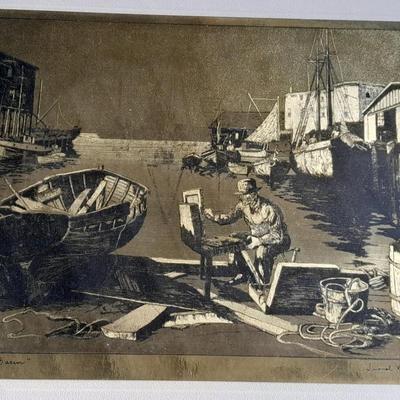 Lionel Barrymore Signed artwork Purdy's Basin & "San Pedro" Gold Foil Etching artwork