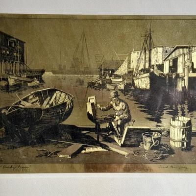 Lionel Barrymore Signed artwork Purdy's Basin & "San Pedro" Gold Foil Etching artwork