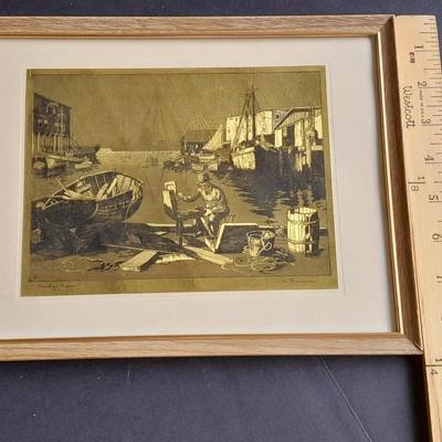Lionel Barrymore Signed artwork Purdy's Basin & "San Pedro" Gold Foil Etching artwork