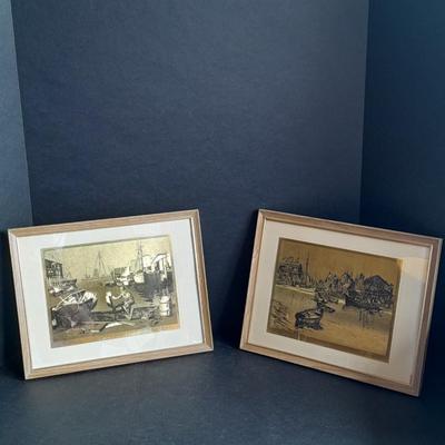 Lionel Barrymore Signed artwork Purdy's Basin & "San Pedro" Gold Foil Etching artwork