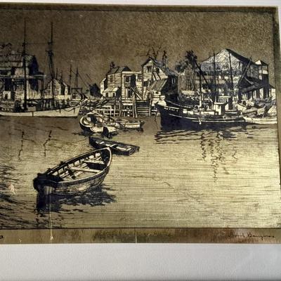 Lionel Barrymore Signed artwork Purdy's Basin & "San Pedro" Gold Foil Etching artwork