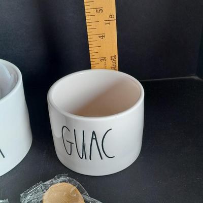 New in box! Rae Dunn Ceramic Salsa & Guac bowls with Bamboo spoons