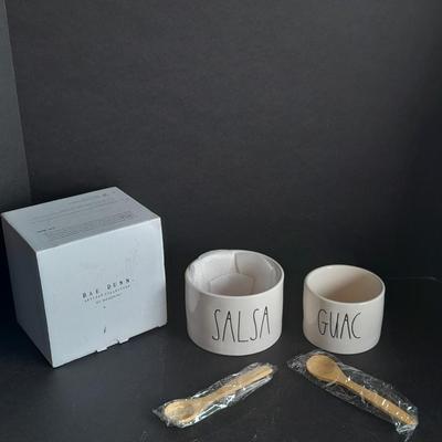 New in box! Rae Dunn Ceramic Salsa & Guac bowls with Bamboo spoons