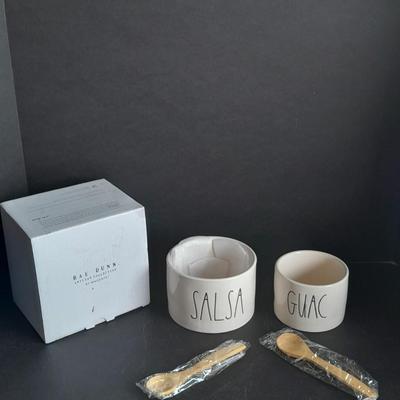 New in box! Rae Dunn Ceramic Salsa & Guac bowls with Bamboo spoons