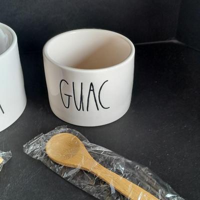 New in box! Rae Dunn Ceramic Salsa & Guac bowls with Bamboo spoons