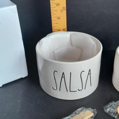 New in box! Rae Dunn Ceramic Salsa & Guac bowls with Bamboo spoons
