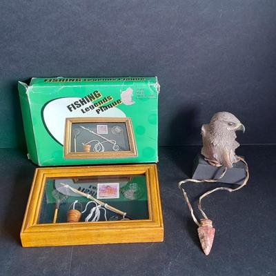 Limited Edition Cain Red Tailed Hawk Limited edition statue and Fishing Legends Plaque / shadow box