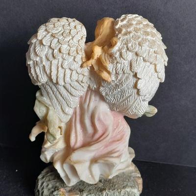 Two Enesco Birthday girl figures ages 2 & 3 and Egg and an Angel figure